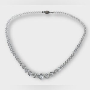 VINTAGE Art Deco Faceted Crystal Bead Necklace 17” Sterling Silver Clasp